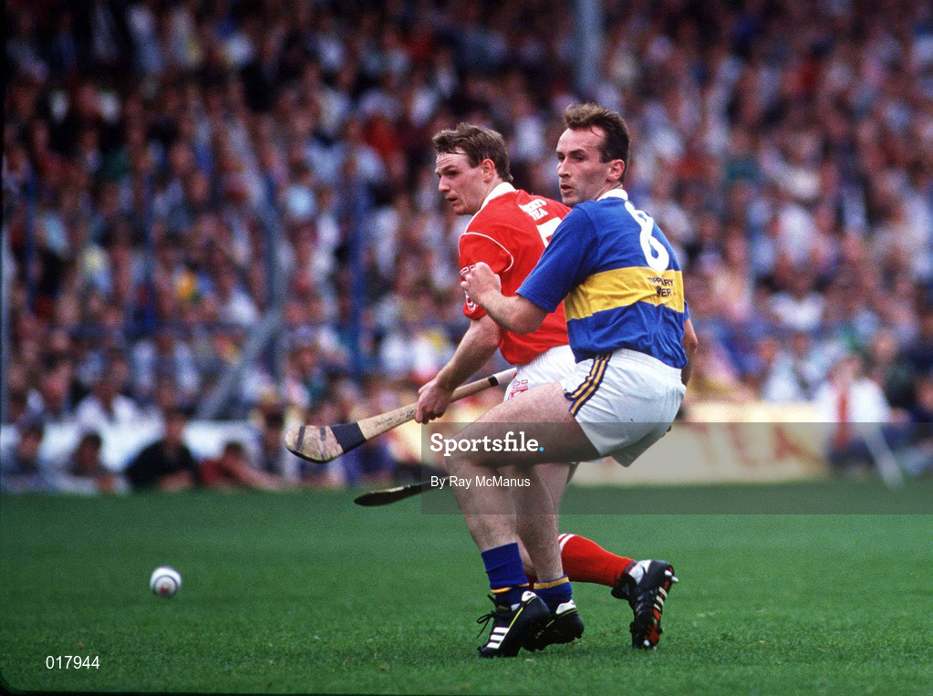 21 July 1991; Declan Carr of Tipperary in action against Cathal Casey of Cork during the Munster Senior Hurling Championship Final Replay match between Tipperary and Cork at Semple Stadium in Thurles, Tipperary. Photo by Ray McManus/Sportsfile
