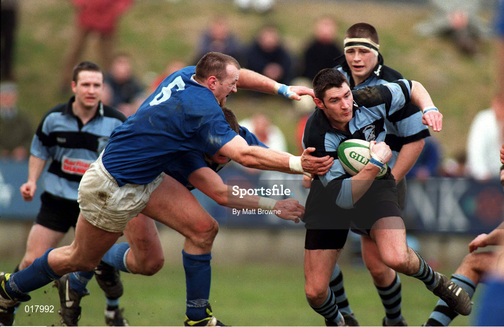 18 April 1998; Eddie Halvey of Shannon RFC in action against Trevor Brennan of St. Mary's College RFC during the All-Ireland League Division 1 Semi-Final match between Shannon RFC and St Mary's College RFC at Thomond Park in Limerick. Photo by Matt Browne/Sportsfile
