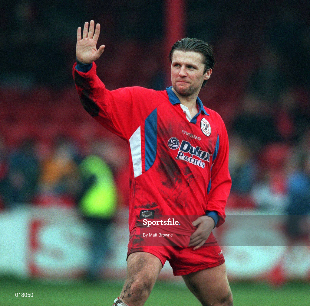 31 January 1990; Greg Costello of Shelbourne during the Harp Lager National League Premier Division match between Shelbourne and Cork City at Tolka Park in Dublin. Photo by Matt Browne/Sportsfile