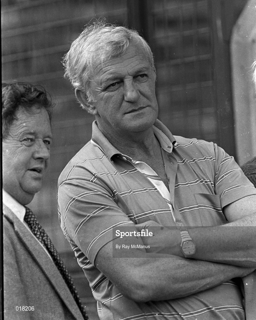 21 August 1983; Dublin manager Kevin Heffernan with RTE Commentator Micheal O'Hehir prior to the GAA All-Ireland Senior Football Championship Semi-final match between Dublin and Cork at Croke Park in Dublin. Photo by Ray McManus/Sportsfile