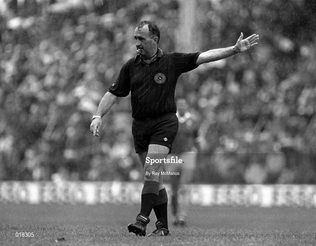 20 August 1989; Referee Mickey Kerins during the All-Ireland Senior Football Championship Semi-Final match between Cork and Dublin at Croke Park in Dublin. Photo by Ray McManus/Sportsfile