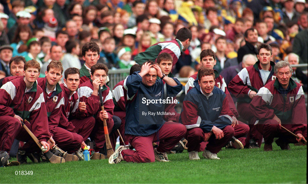 17 March 1997: Athenry manager P J Molloy reacts during the All-Ireland Senior Club Hurling Championship Final match between Athenry and Wolfe Tones at Croke Park in Dublin. Photo by Ray McManus/Sportsfile