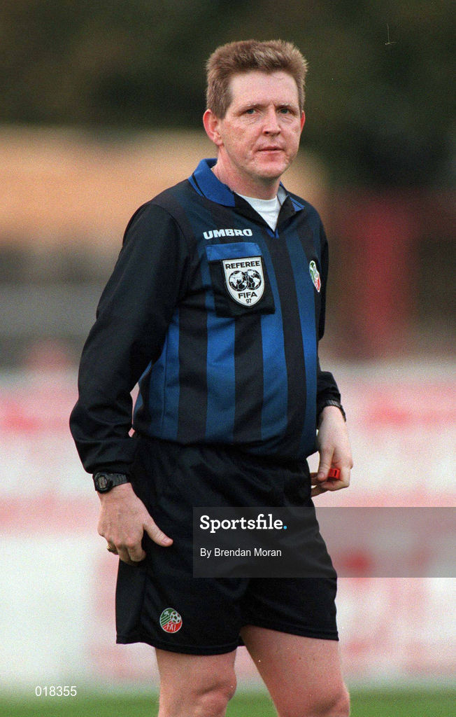 9 November 1997: Referee Paddy Dempsey during the Harp Lager National League Premier Division match between Shamrock Rovers and Cork City at Tolka Park in Dublin. Photo by Brendan Moran/Sportsfile