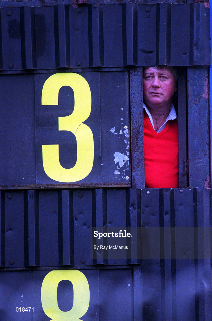 31 January 1999; The score-board operator Pat Lynch looks on during the AIB Leinster Club Football Championship Final 2nd Replay match between Éire Og and Kilmacud Crokes at St Conleths Park in Newbridge, Kildare. Photo by Ray McManus/Sportsfile