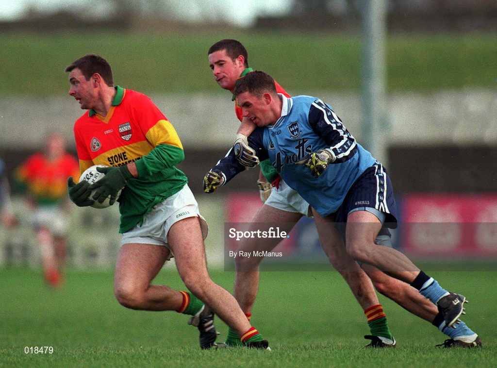 16 January 1999; Sean Kavanagh of Carlow in action against Karl Donnelly of Dublin during the O'Byrne Cup Quarter-Final match between Carlow and Dublin at Dr Cullen Park in Carlow. Photo by Ray McManus/Sportsfile