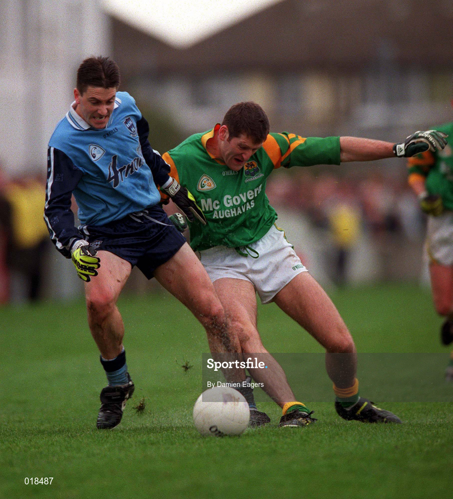 14 February 1999; Senan Connell of Dublin in action against Jason Ward of Leitrim during the Church & General National Football League Division 1 match between Dublin and Leitrim at Parnell Park in Dublin. Photo by Damien Eagers/Sportsfile