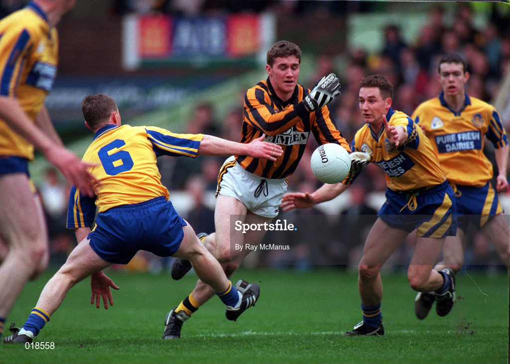 17 March 1997; Tony McEntee of Crossmaglen Rangers in action against Peter Butler, left, of Knockmore during the AIB GAA Football All-Ireland Senior Club Championship Final match between Crossmaglen Rangers and Knockmore at Croke Park in Dublin. Photo by Ray McManus/Sportsfile