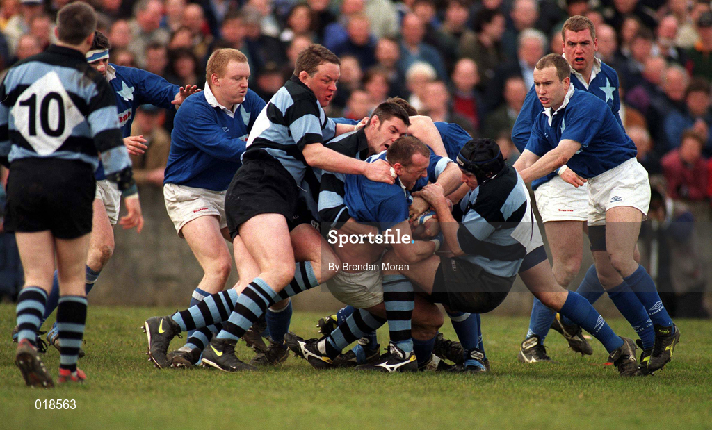 18 April 1998; Trevor Brennan of St Mary's College RFC in battles for possession with Alan Quinlan of Shannon RFC during the All-Ireland League Division 1 Semi-Final match between Shannon RFC and St Mary's College RFC at Thomond Park in Limerick. Photo by Brendan Moran/Sportsfile