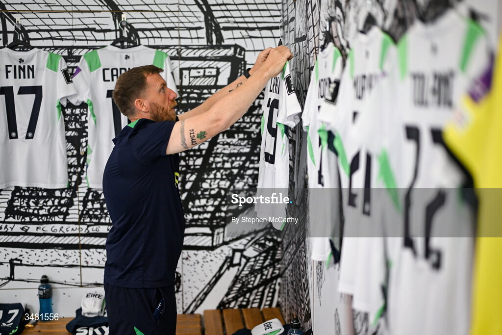 9 June 2026; Equipment officer Barry Sanfey prepares the Republic of Ireland dressing room before the 2027 FIFA Women’s World Cup Qualifier match between France and Republic of Ireland at Stade des Alpes in Grenoble, France. Photo by Stephen McCarthy/Sportsfile