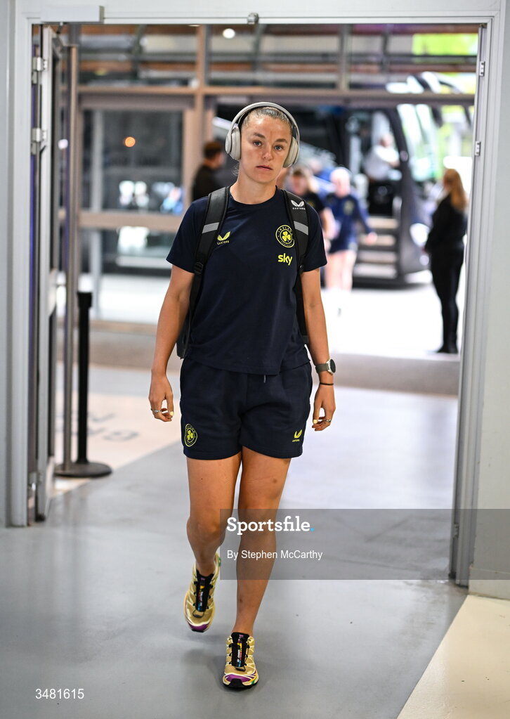 9 June 2026; Caitlin Hayes of Republic of Ireland arrives before the 2027 FIFA Women’s World Cup Qualifier match between France and Republic of Ireland at Stade des Alpes in Grenoble, France. Photo by Stephen McCarthy/Sportsfile