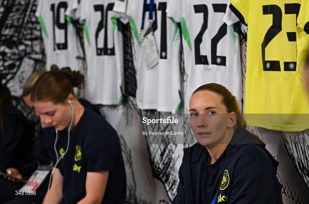 9 June 2026; Republic of Ireland goalkeeper Sophie Whitehouse in the dressing room before the 2027 FIFA Women’s World Cup Qualifier match between France and Republic of Ireland at Stade des Alpes in Grenoble, France. Photo by Stephen McCarthy/Sportsfile