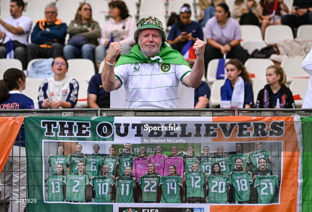 9 June 2026; Republic of Ireland supporter Aidan Mullen, from Swords, before the 2027 FIFA Women’s World Cup Qualifier match between France and Republic of Ireland at Stade des Alpes in Grenoble, France. Photo by Stephen McCarthy/Sportsfile