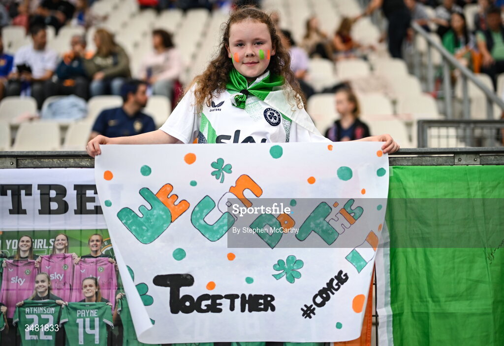 9 June 2026; Republic of Ireland supporter Annie Mulholland before the 2027 FIFA Women’s World Cup Qualifier match between France and Republic of Ireland at Stade des Alpes in Grenoble, France. Photo by Stephen McCarthy/Sportsfile