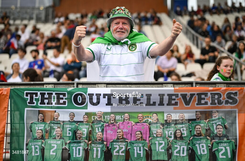 9 June 2026; Republic of Ireland supporter Aidan Mullen, from Swords, before the 2027 FIFA Women’s World Cup Qualifier match between France and Republic of Ireland at Stade des Alpes in Grenoble, France. Photo by Stephen McCarthy/Sportsfile