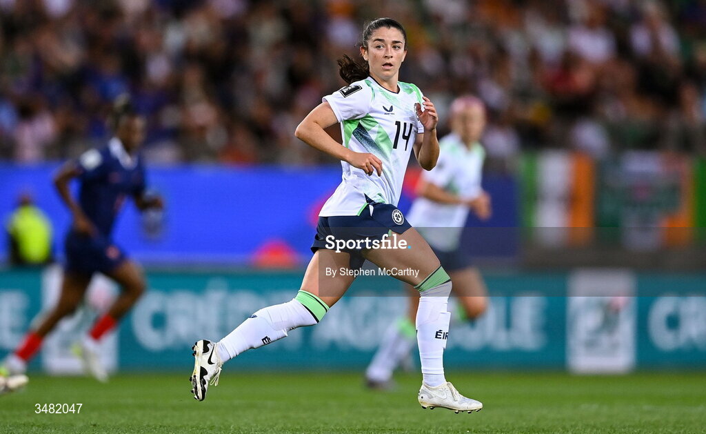 9 June 2026; Marissa Sheva of Republic of Ireland during the 2027 FIFA Women’s World Cup Qualifier match between France and Republic of Ireland at Stade des Alpes in Grenoble, France. Photo by Stephen McCarthy/Sportsfile