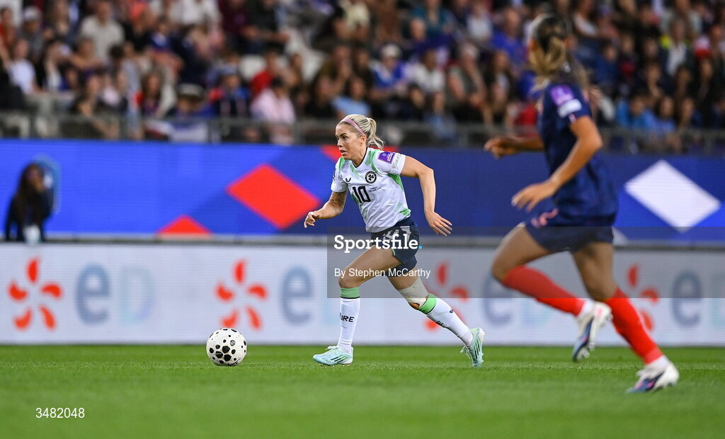 9 June 2026; Denise O'Sullivan of Republic of Ireland during the 2027 FIFA Women’s World Cup Qualifier match between France and Republic of Ireland at Stade des Alpes in Grenoble, France. Photo by Stephen McCarthy/Sportsfile