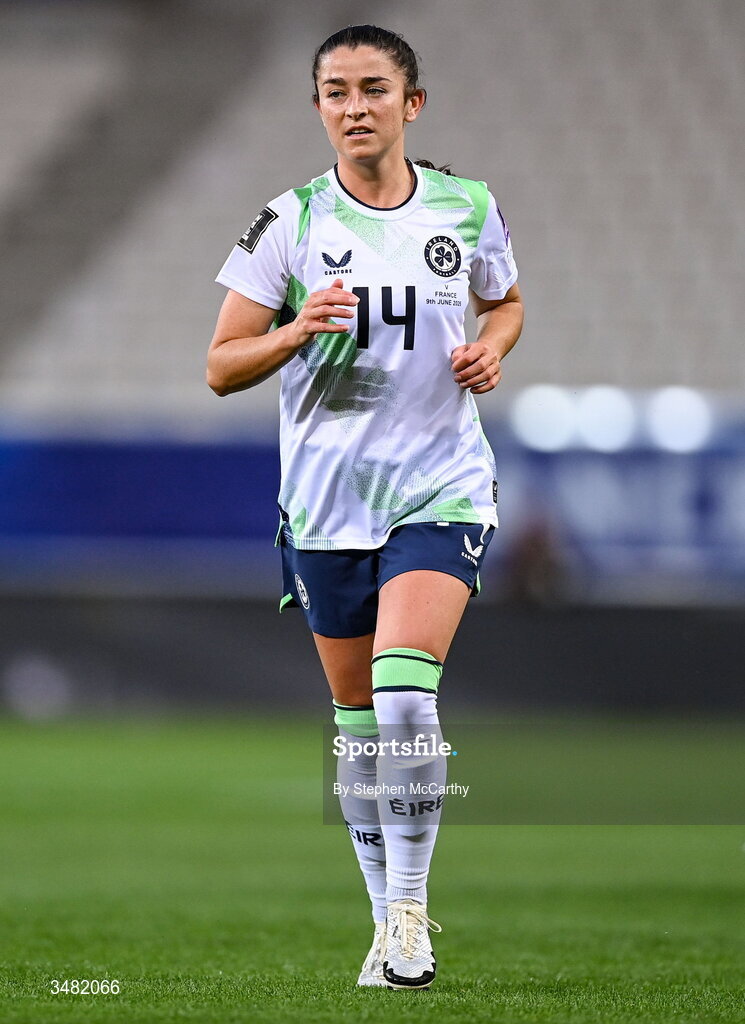 9 June 2026; Marissa Sheva of Republic of Ireland during the 2027 FIFA Women’s World Cup Qualifier match between France and Republic of Ireland at Stade des Alpes in Grenoble, France. Photo by Stephen McCarthy/Sportsfile