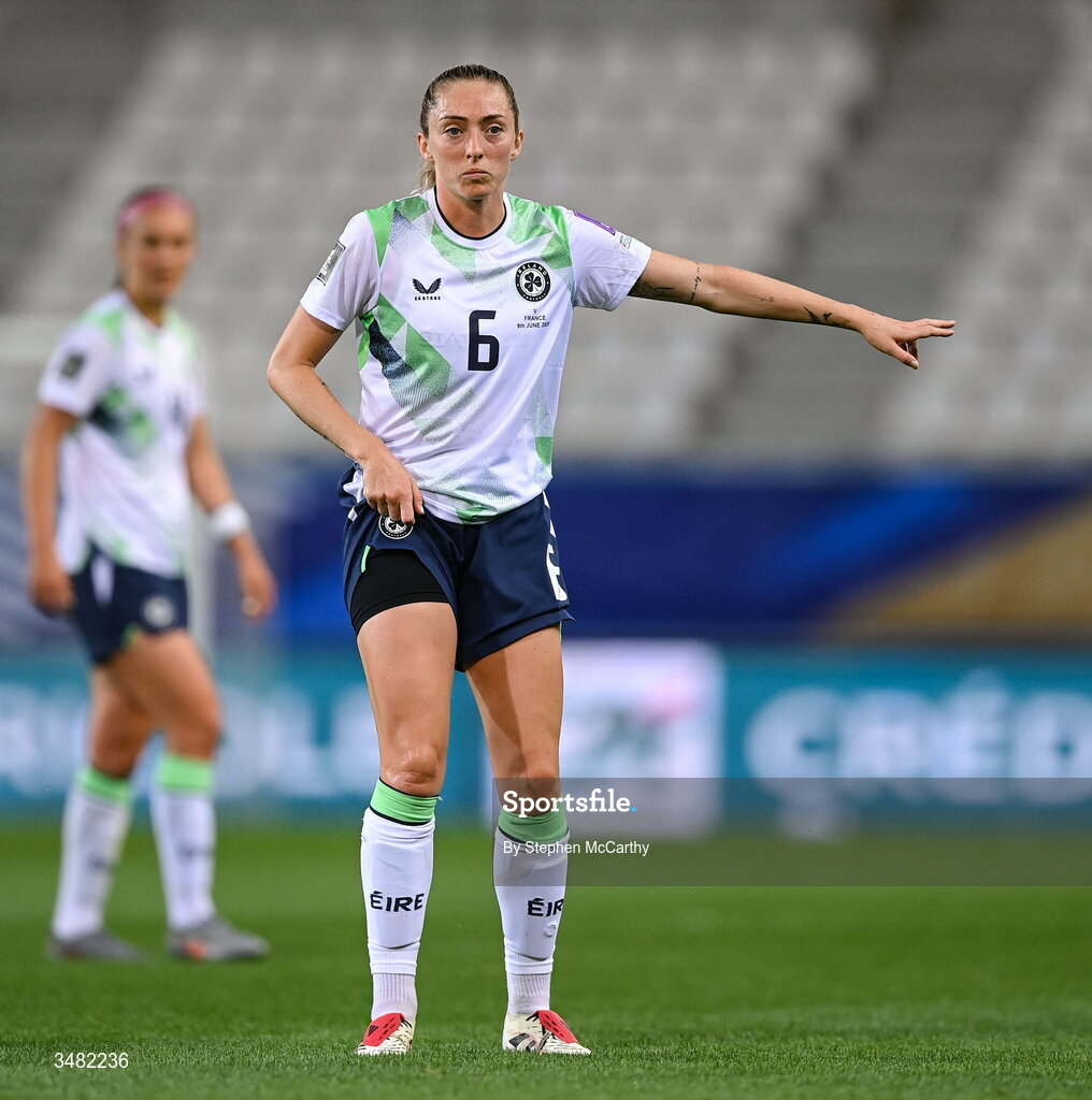 9 June 2026; Megan Connolly of Republic of Ireland during the 2027 FIFA Women’s World Cup Qualifier match between France and Republic of Ireland at Stade des Alpes in Grenoble, France. Photo by Stephen McCarthy/Sportsfile