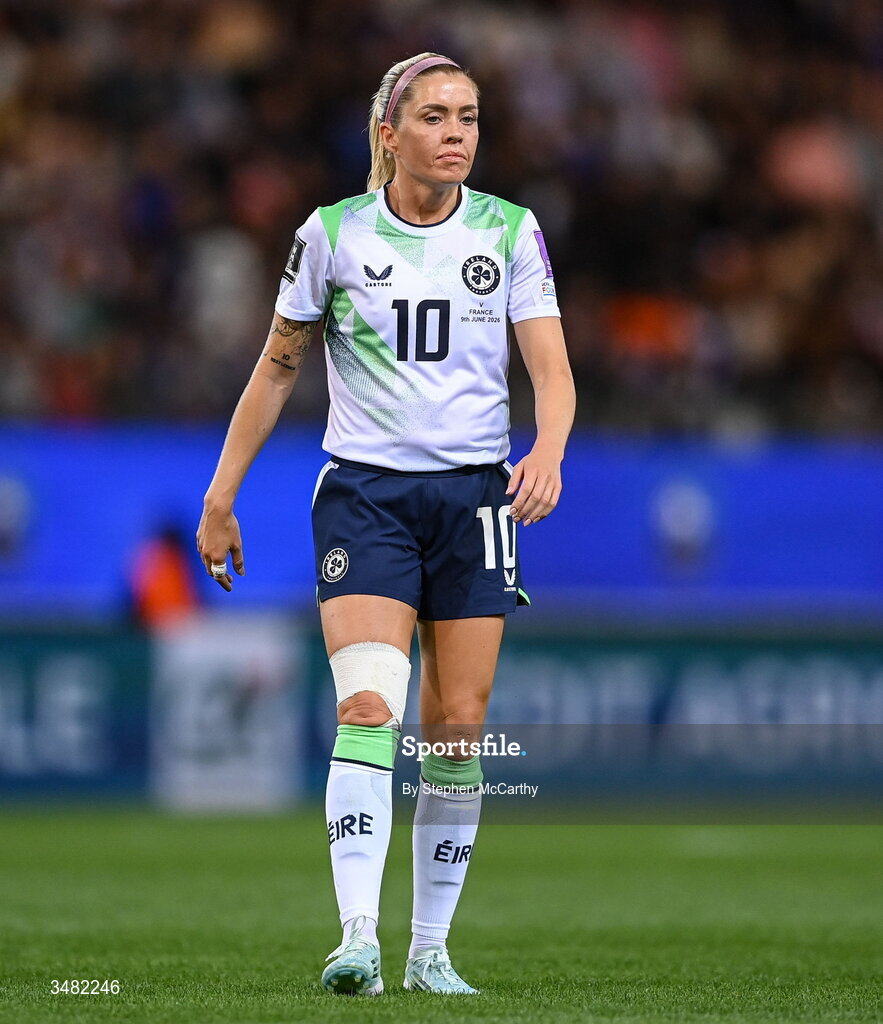 9 June 2026; Denise O’Sullivan of Republic of Ireland during the 2027 FIFA Women’s World Cup Qualifier match between France and Republic of Ireland at Stade des Alpes in Grenoble, France. Photo by Stephen McCarthy/Sportsfile