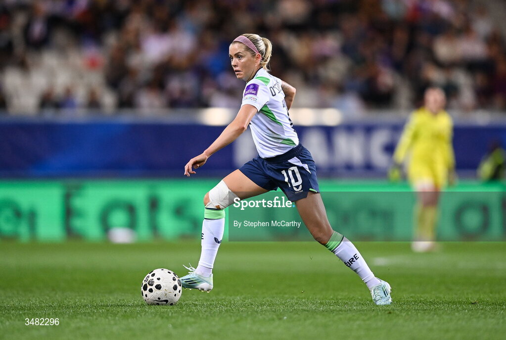 9 June 2026; Denise O'Sullivan of Republic of Ireland during the 2027 FIFA Women’s World Cup Qualifier match between France and Republic of Ireland at Stade des Alpes in Grenoble, France. Photo by Stephen McCarthy/Sportsfile