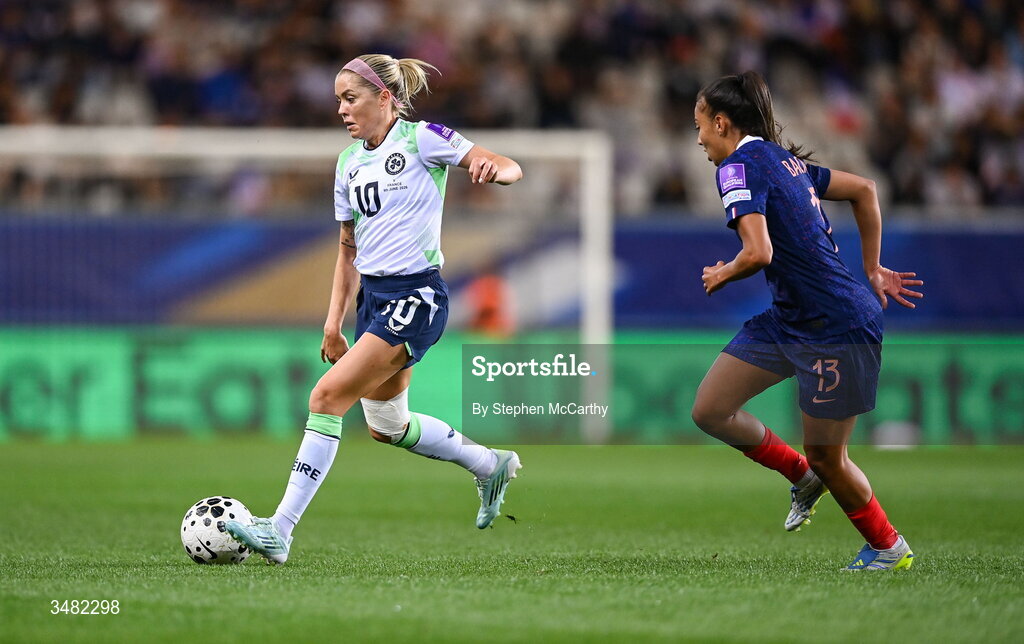 9 June 2026; Denise O'Sullivan of Republic of Ireland during the 2027 FIFA Women’s World Cup Qualifier match between France and Republic of Ireland at Stade des Alpes in Grenoble, France. Photo by Stephen McCarthy/Sportsfile