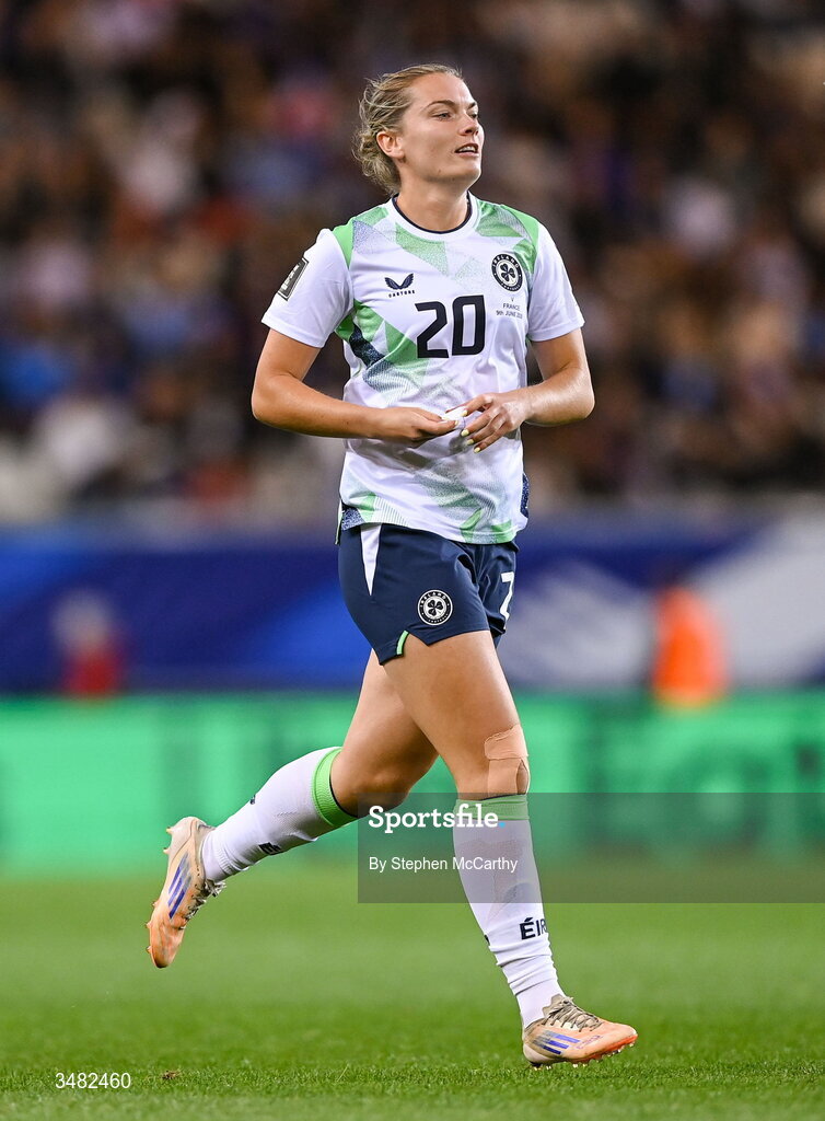 9 June 2026; Saoirse Noonan of Republic of Ireland comes on as a substitute during the 2027 FIFA Women’s World Cup Qualifier match between France and Republic of Ireland at Stade des Alpes in Grenoble, France. Photo by Stephen McCarthy/Sportsfile