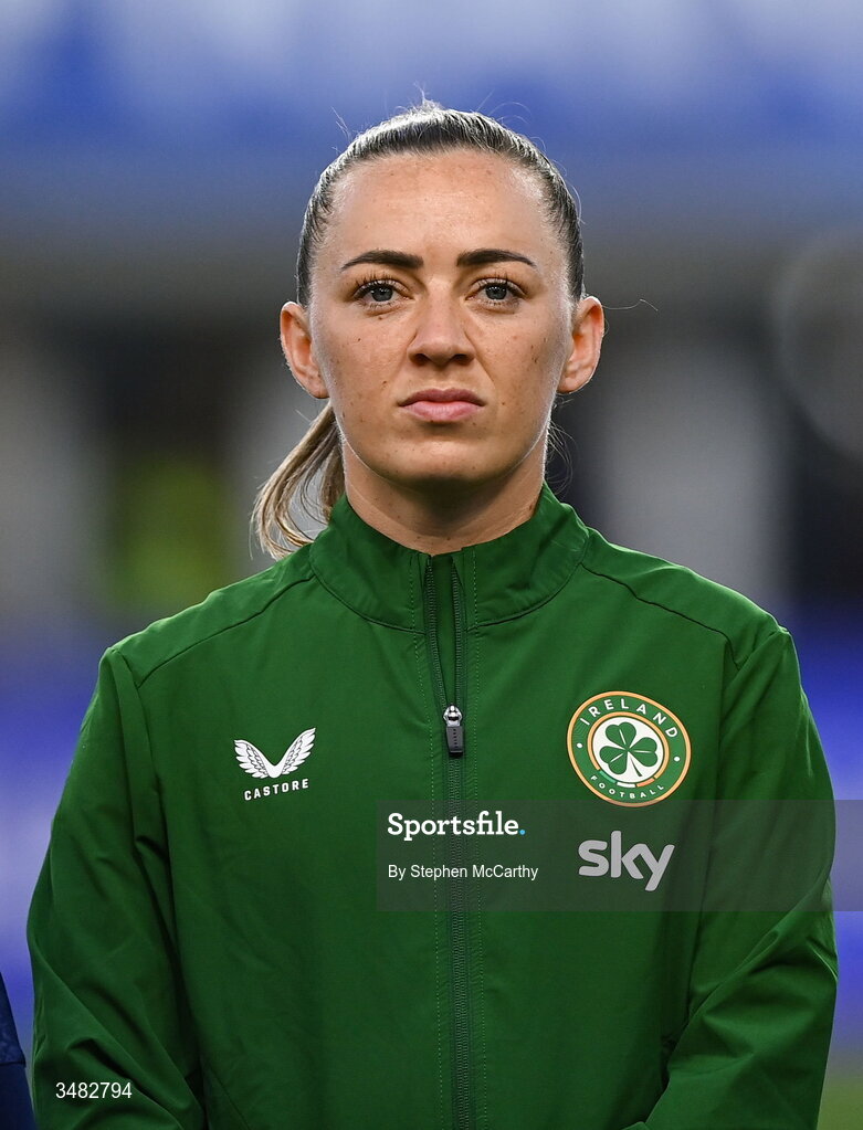 9 June 2026; Katie McCabe of Republic of Ireland before the 2027 FIFA Women’s World Cup Qualifier match between France and Republic of Ireland at Stade des Alpes in Grenoble, France. Photo by Stephen McCarthy/Sportsfile