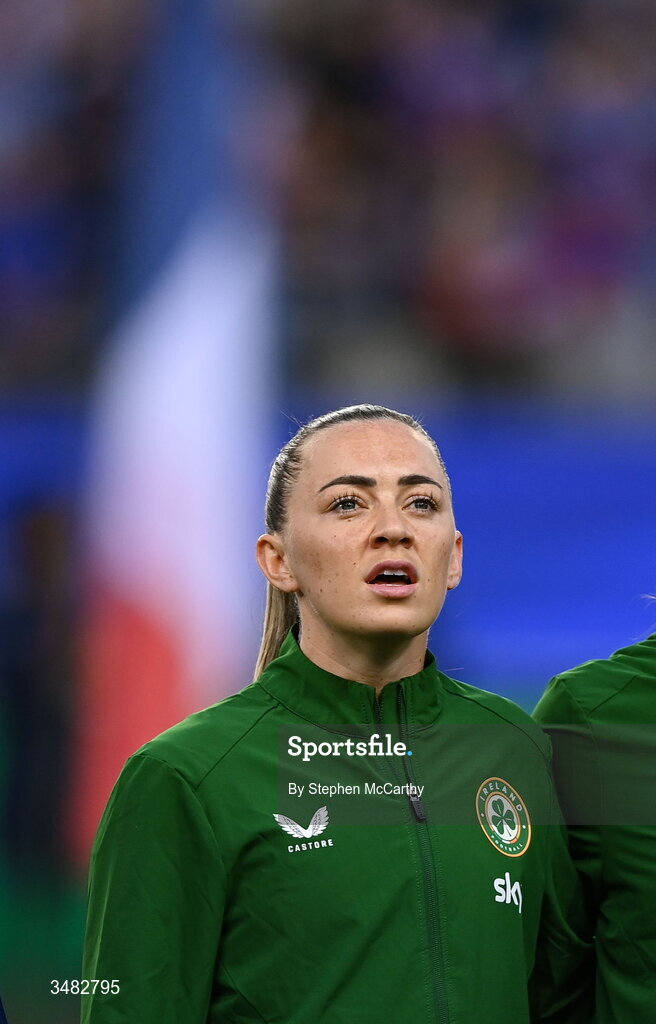 9 June 2026; Katie McCabe of Republic of Ireland before the 2027 FIFA Women’s World Cup Qualifier match between France and Republic of Ireland at Stade des Alpes in Grenoble, France. Photo by Stephen McCarthy/Sportsfile