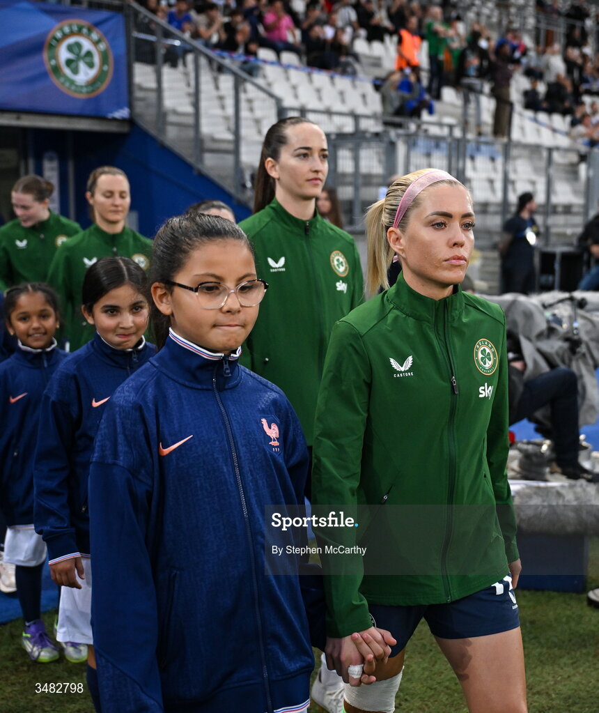 9 June 2026; Denise O’Sullivan of Republic of Ireland before the 2027 FIFA Women’s World Cup Qualifier match between France and Republic of Ireland at Stade des Alpes in Grenoble, France. Photo by Stephen McCarthy/Sportsfile