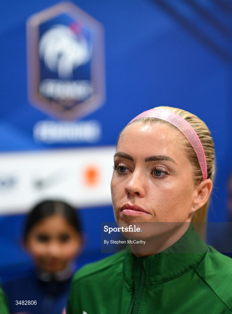 9 June 2026; Denise O’Sullivan of Republic of Ireland before the 2027 FIFA Women’s World Cup Qualifier match between France and Republic of Ireland at Stade des Alpes in Grenoble, France. Photo by Stephen McCarthy/Sportsfile