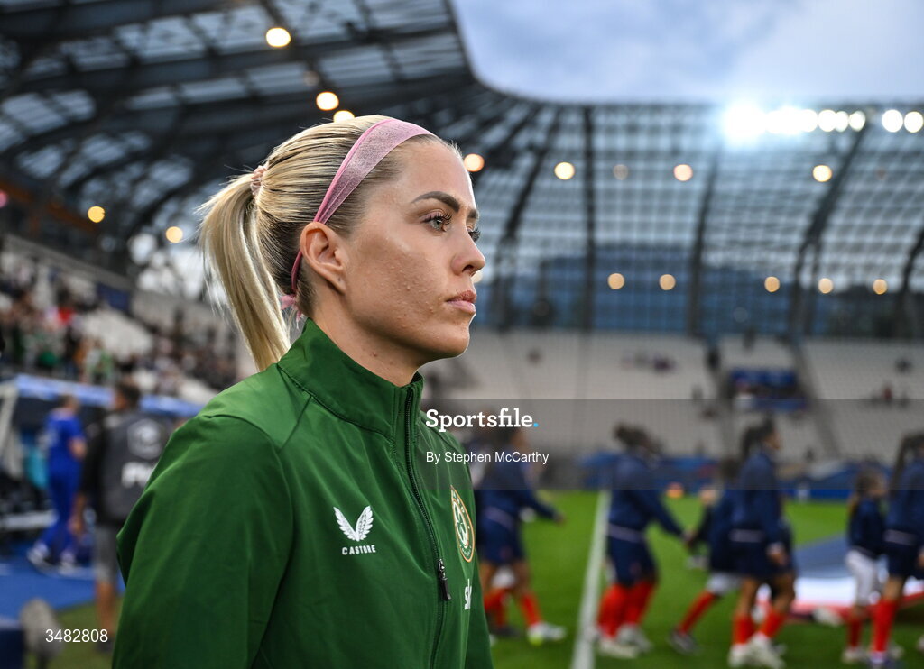 9 June 2026; Denise O’Sullivan of Republic of Ireland before the 2027 FIFA Women’s World Cup Qualifier match between France and Republic of Ireland at Stade des Alpes in Grenoble, France. Photo by Stephen McCarthy/Sportsfile