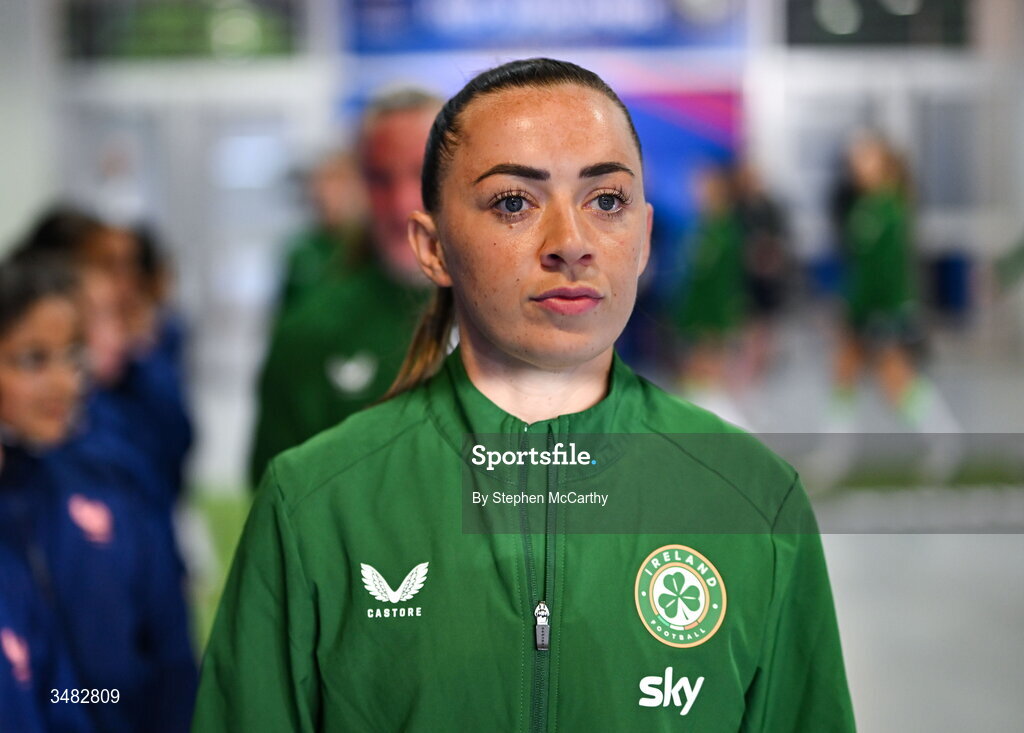 9 June 2026; Katie McCabe before the 2027 FIFA Women’s World Cup Qualifier match between France and Republic of Ireland at Stade des Alpes in Grenoble, France. Photo by Stephen McCarthy/Sportsfile