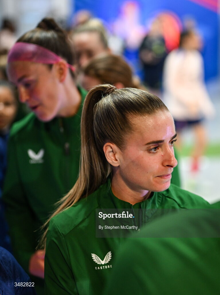 9 June 2026; Chloe Mustaki of Republic of Ireland before the 2027 FIFA Women’s World Cup Qualifier match between France and Republic of Ireland at Stade des Alpes in Grenoble, France. Photo by Stephen McCarthy/Sportsfile