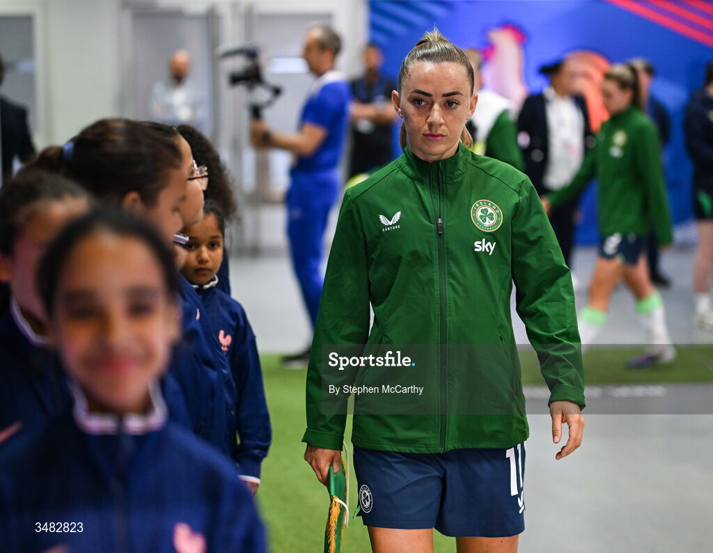 9 June 2026; Katie McCabe before the 2027 FIFA Women’s World Cup Qualifier match between France and Republic of Ireland at Stade des Alpes in Grenoble, France. Photo by Stephen McCarthy/Sportsfile
