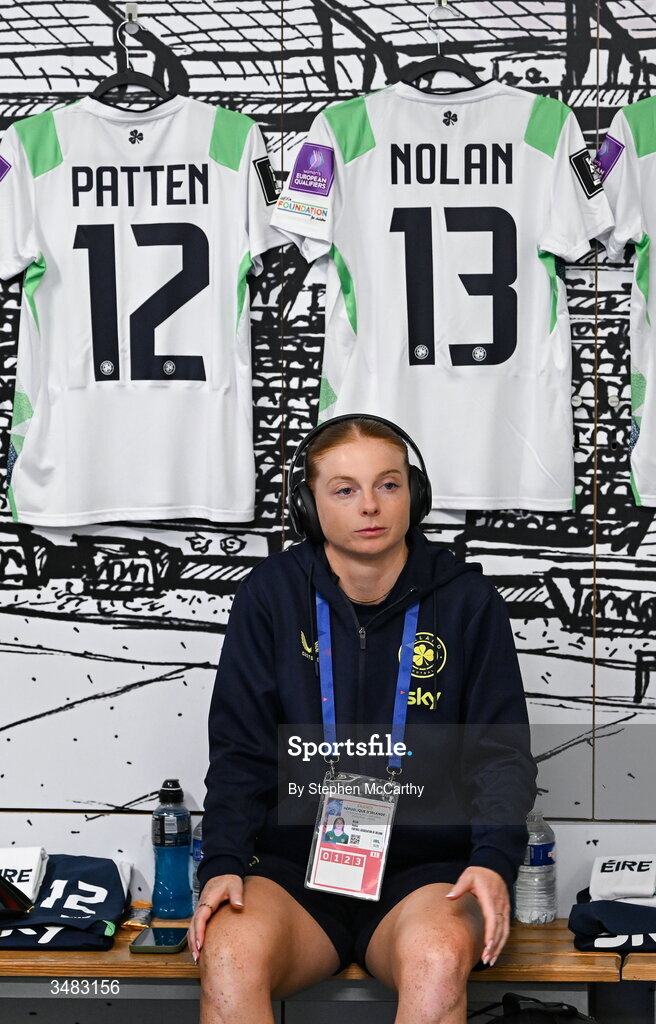 9 June 2026; Hayley Nolan of Republic of Ireland before the 2027 FIFA Women’s World Cup Qualifier match between France and Republic of Ireland at Stade des Alpes in Grenoble, France. Photo by Stephen McCarthy/Sportsfile