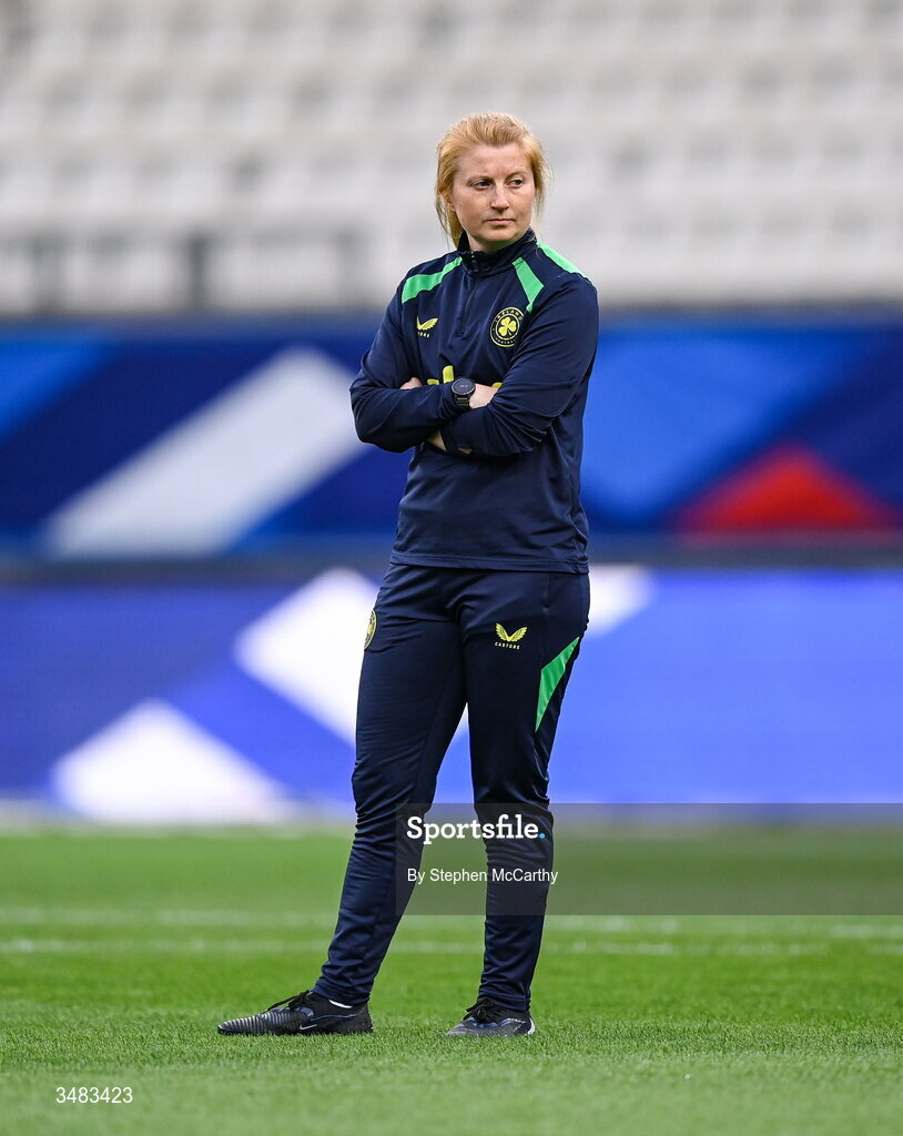 9 June 2026; Republic of Ireland performance coach Holly Pickett before the 2027 FIFA Women’s World Cup Qualifier match between France and Republic of Ireland at Stade des Alpes in Grenoble, France. Photo by Stephen McCarthy/Sportsfile