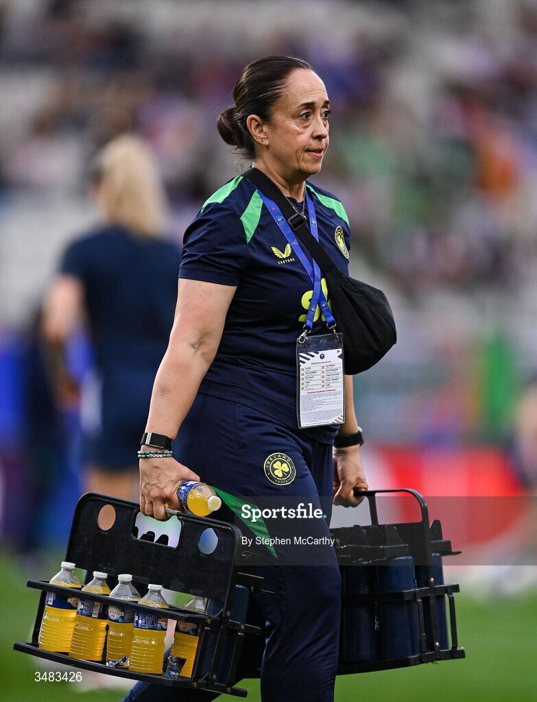 9 June 2026; Republic of Ireland performance nutritionist Olivia Patel before the 2027 FIFA Women’s World Cup Qualifier match between France and Republic of Ireland at Stade des Alpes in Grenoble, France. Photo by Stephen McCarthy/Sportsfile