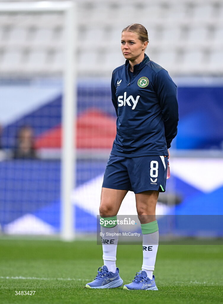 9 June 2026; Ruesha Littlejohn of Republic of Ireland before the 2027 FIFA Women’s World Cup Qualifier match between France and Republic of Ireland at Stade des Alpes in Grenoble, France. Photo by Stephen McCarthy/Sportsfile