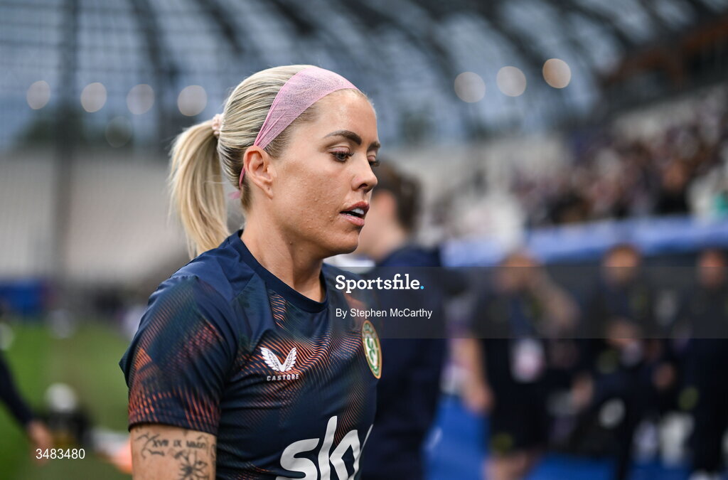9 June 2026; Denise O’Sullivan of Republic of Ireland before the 2027 FIFA Women’s World Cup Qualifier match between France and Republic of Ireland at Stade des Alpes in Grenoble, France. Photo by Stephen McCarthy/Sportsfile
