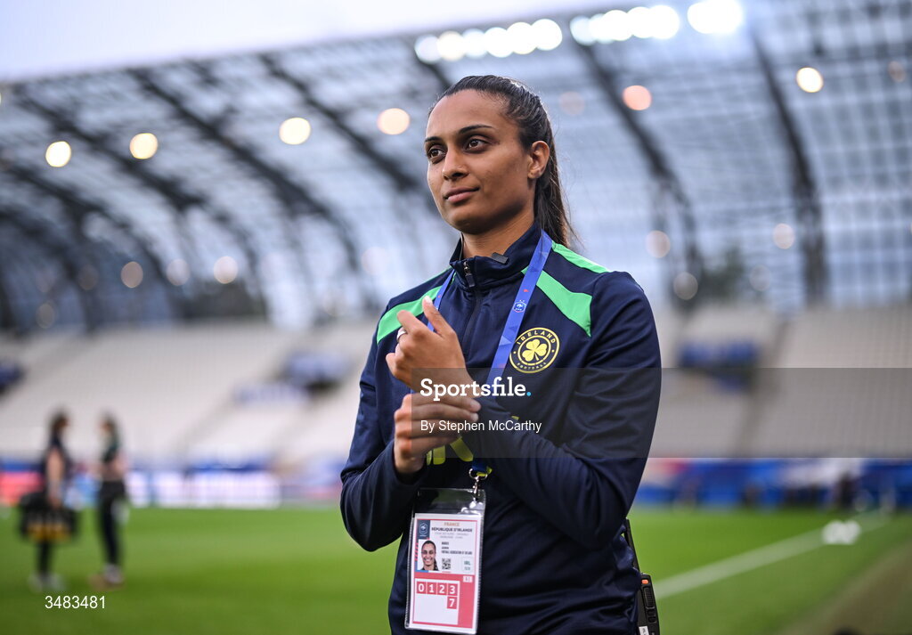 9 June 2026; Republic of Ireland performance analyst Jasmine Mander before the 2027 FIFA Women’s World Cup Qualifier match between France and Republic of Ireland at Stade des Alpes in Grenoble, France. Photo by Stephen McCarthy/Sportsfile