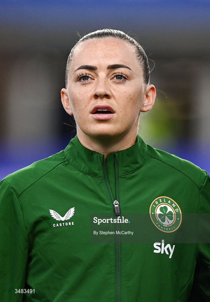 9 June 2026; Katie McCabe of Republic of Ireland before the 2027 FIFA Women’s World Cup Qualifier match between France and Republic of Ireland at Stade des Alpes in Grenoble, France. Photo by Stephen McCarthy/Sportsfile