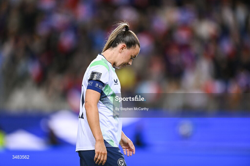 9 June 2026; Katie McCabe of Republic of Ireland following her side's defeat the 2027 FIFA Women’s World Cup Qualifier match between France and Republic of Ireland at Stade des Alpes in Grenoble, France. Photo by Stephen McCarthy/Sportsfile