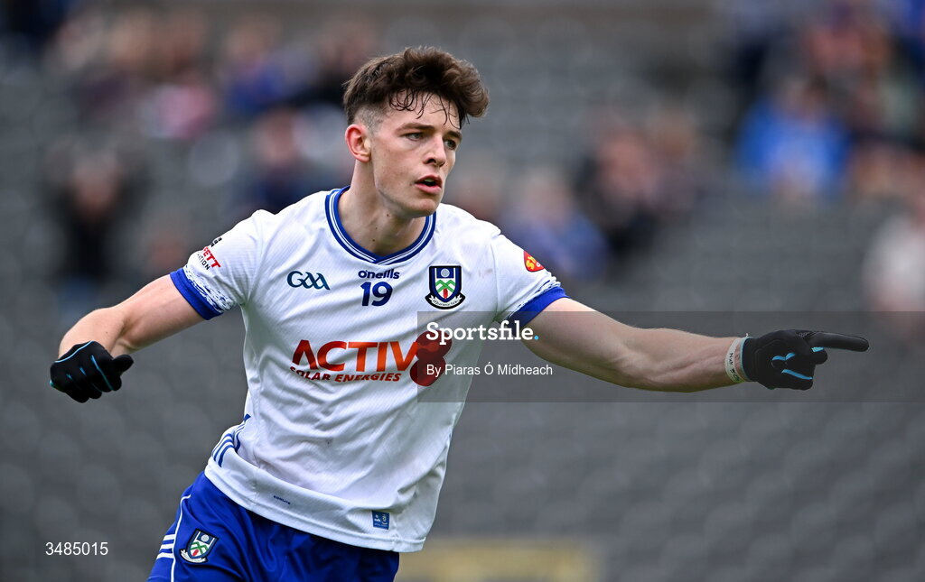 31 May 2026; Bobby McCaul of Monaghan celebrates scoring a goal during the GAA Football All-Ireland Senior Championship Round 1 match between Monaghan and Mayo at St Tiernach's Park in Clones, Monaghan. Photo by Piaras Ó Mídheach/Sportsfile