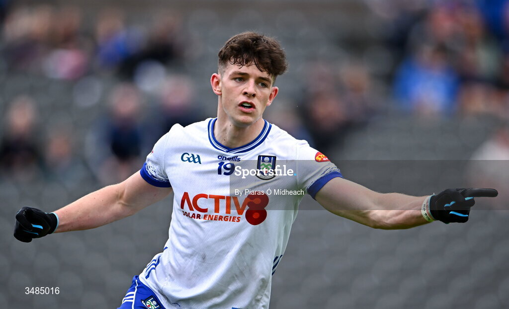 31 May 2026; Bobby McCaul of Monaghan celebrates scoring a goal during the GAA Football All-Ireland Senior Championship Round 1 match between Monaghan and Mayo at St Tiernach's Park in Clones, Monaghan. Photo by Piaras Ó Mídheach/Sportsfile