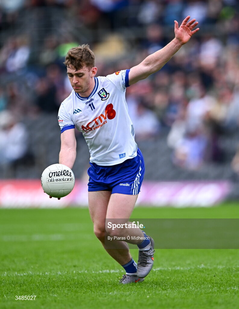 31 May 2026; Míchéal Bannigan of Monaghan during the GAA Football All-Ireland Senior Championship Round 1 match between Monaghan and Mayo at St Tiernach's Park in Clones, Monaghan. Photo by Piaras Ó Mídheach/Sportsfile