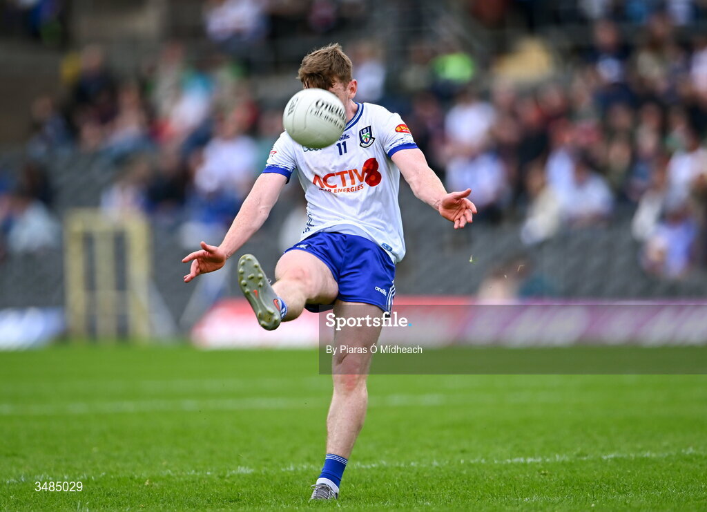 31 May 2026; Míchéal Bannigan of Monaghan during the GAA Football All-Ireland Senior Championship Round 1 match between Monaghan and Mayo at St Tiernach's Park in Clones, Monaghan. Photo by Piaras Ó Mídheach/Sportsfile