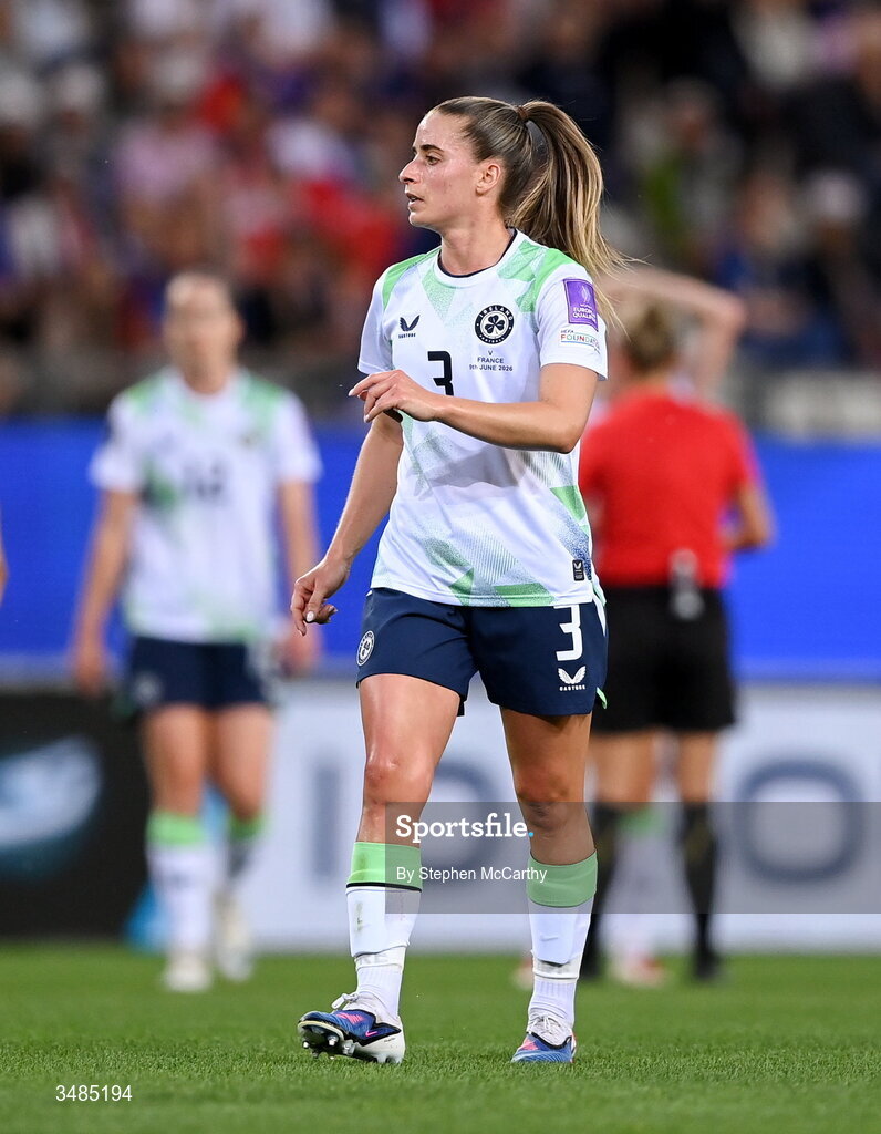 9 June 2026; Chloe Mustaki of Republic of Ireland during the 2027 FIFA Women’s World Cup Qualifier match between France and Republic of Ireland at Stade des Alpes in Grenoble, France. Photo by Stephen McCarthy/Sportsfile