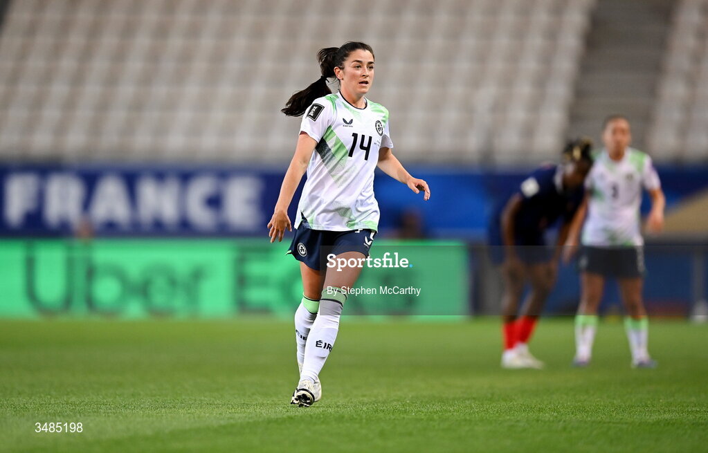 9 June 2026; Marissa Sheva of Republic of Ireland during the 2027 FIFA Women’s World Cup Qualifier match between France and Republic of Ireland at Stade des Alpes in Grenoble, France. Photo by Stephen McCarthy/Sportsfile