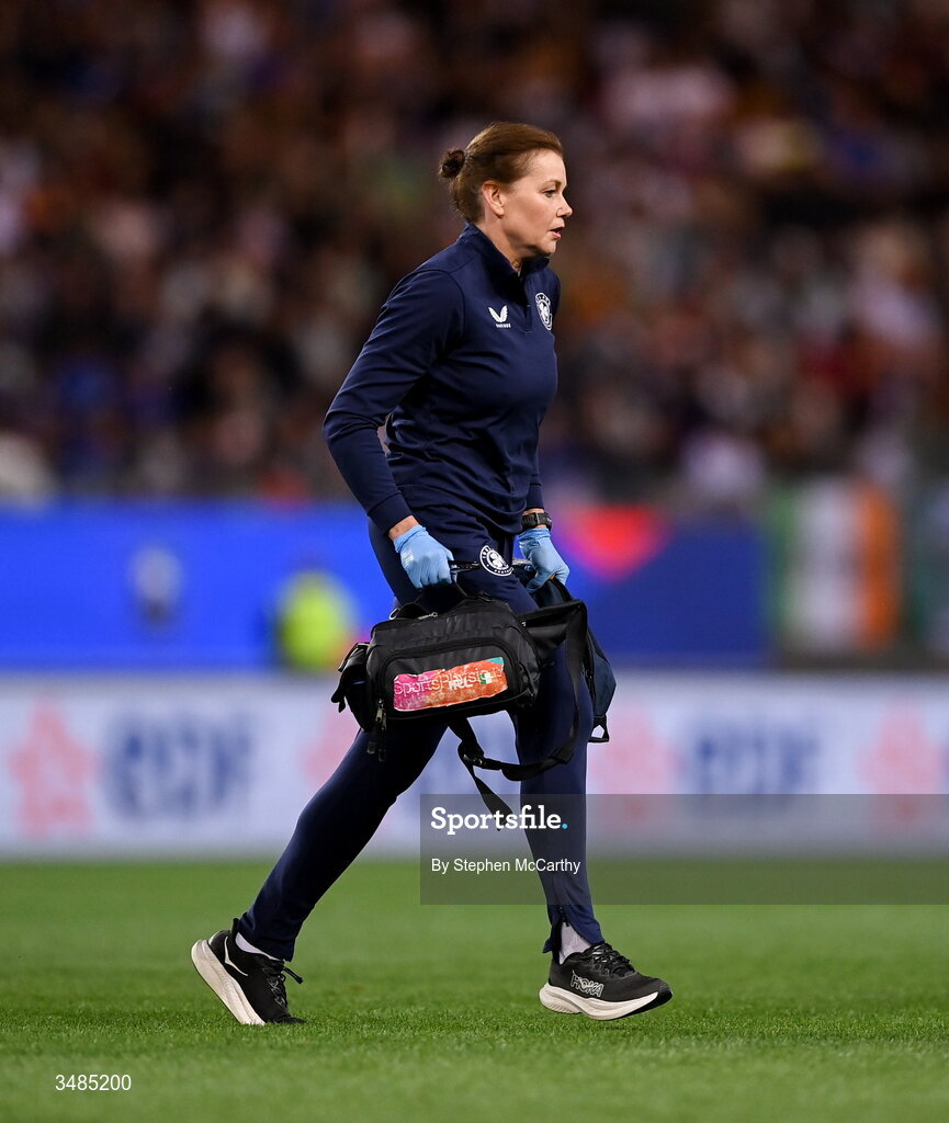 9 June 2026; Dr Siobhan Forman, Republic of Ireland team doctor, during the 2027 FIFA Women’s World Cup Qualifier match between France and Republic of Ireland at Stade des Alpes in Grenoble, France. Photo by Stephen McCarthy/Sportsfile