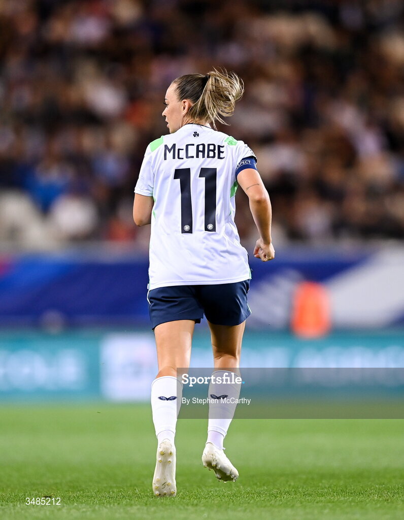 9 June 2026; Katie McCabe of Republic of Ireland during the 2027 FIFA Women’s World Cup Qualifier match between France and Republic of Ireland at Stade des Alpes in Grenoble, France. Photo by Stephen McCarthy/Sportsfile